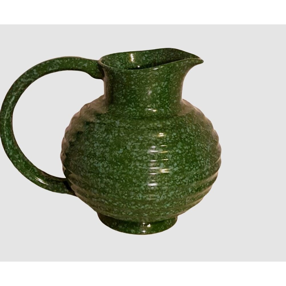 Vintage Studio Nova Moldova 60 oz Pitcher Green Handle Speckled Ribbed Portugal‎